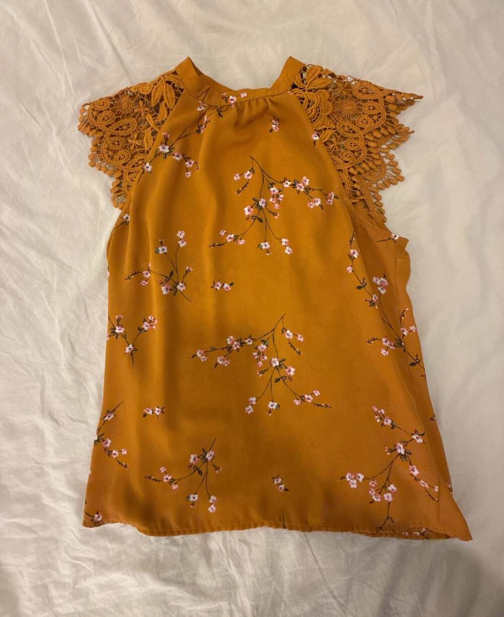 Express Floral Print Lace Shoulder Sleeveless Blouse XS
